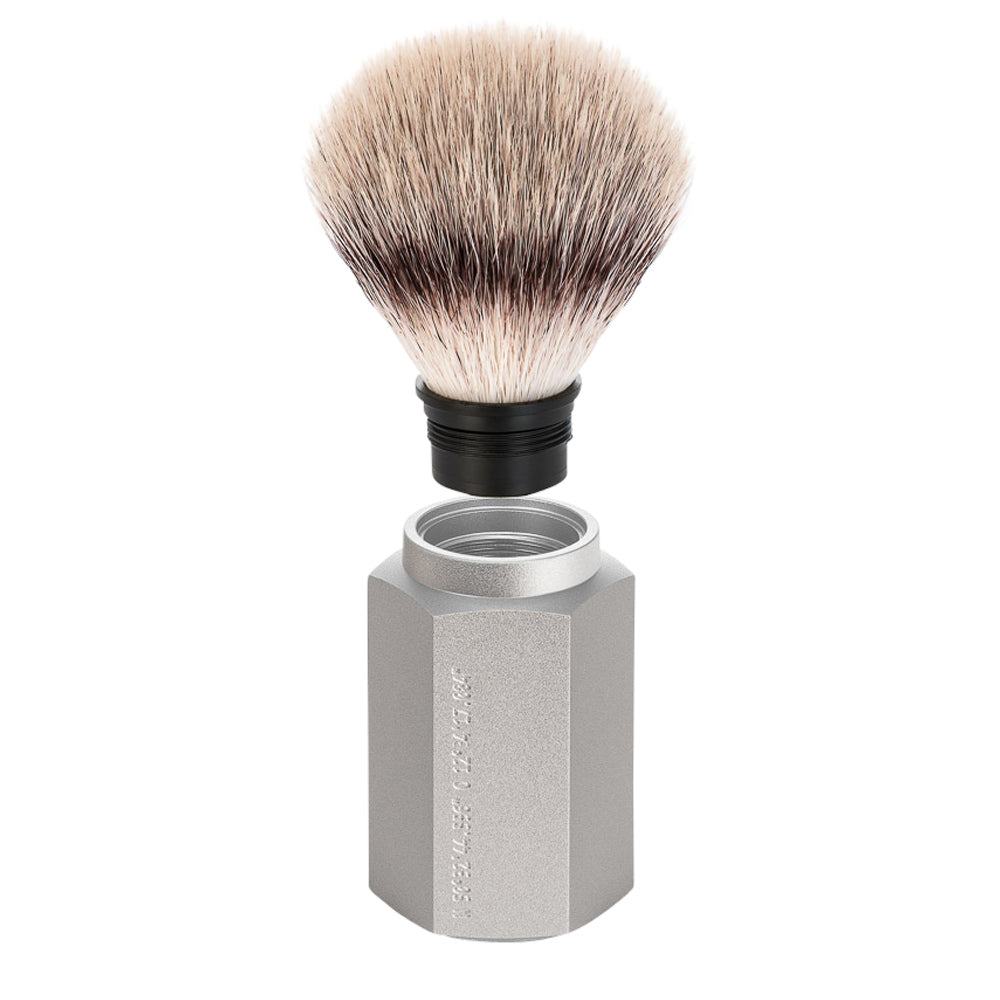 MUHLE HEXAGON Silvertip Fibre Shaving Brush in Silver