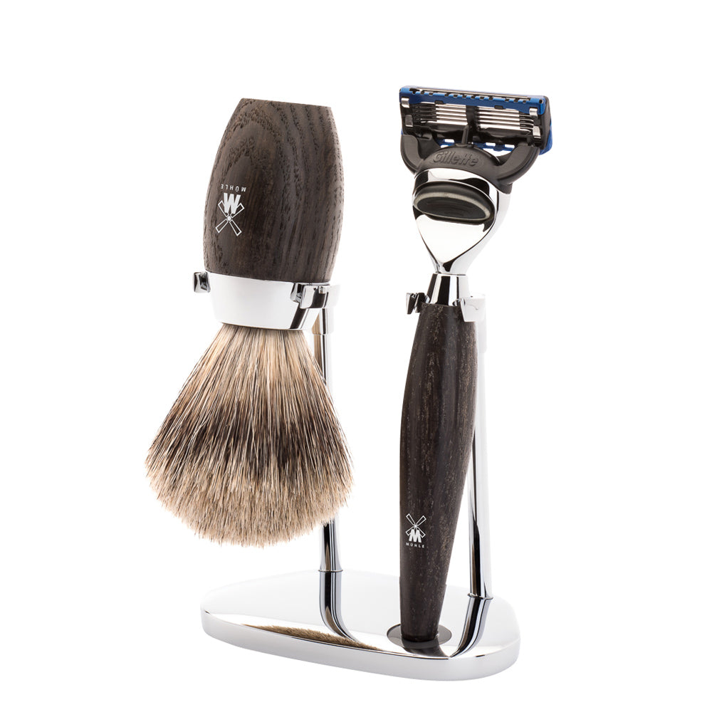 MUHLE KOSMO Bog Oak Fine Badger Brush and Fusion Razor Shaving Set