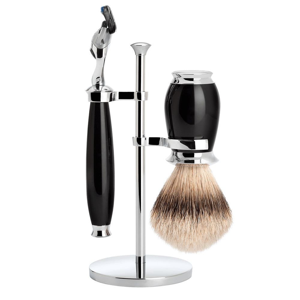 MUHLE PURIST Silvertip Badger Brush and Fusion Razor Shaving Set in Black
