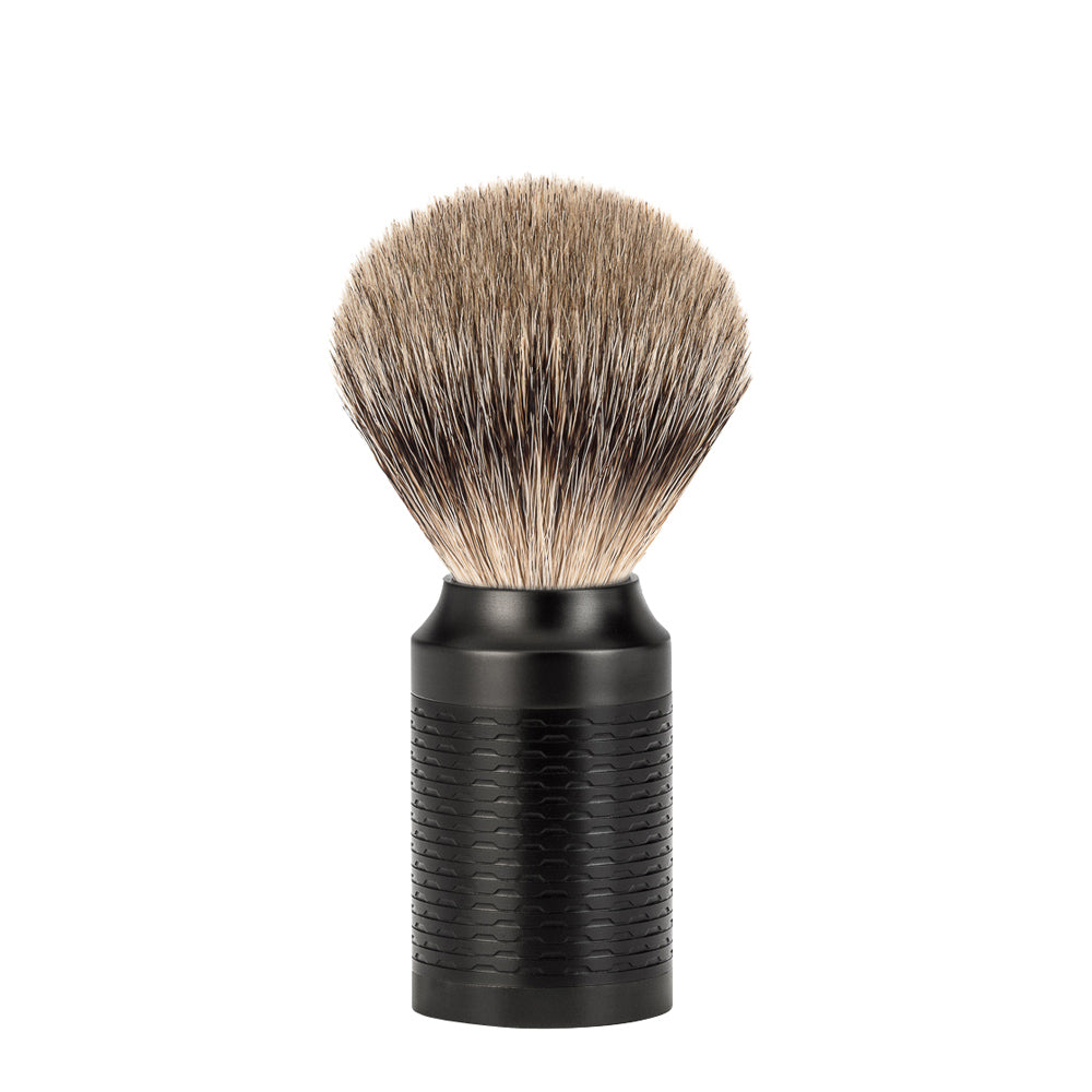 MUHLE ROCCA Jet Black Stainless Steel Silvertip Badger Shaving Brush