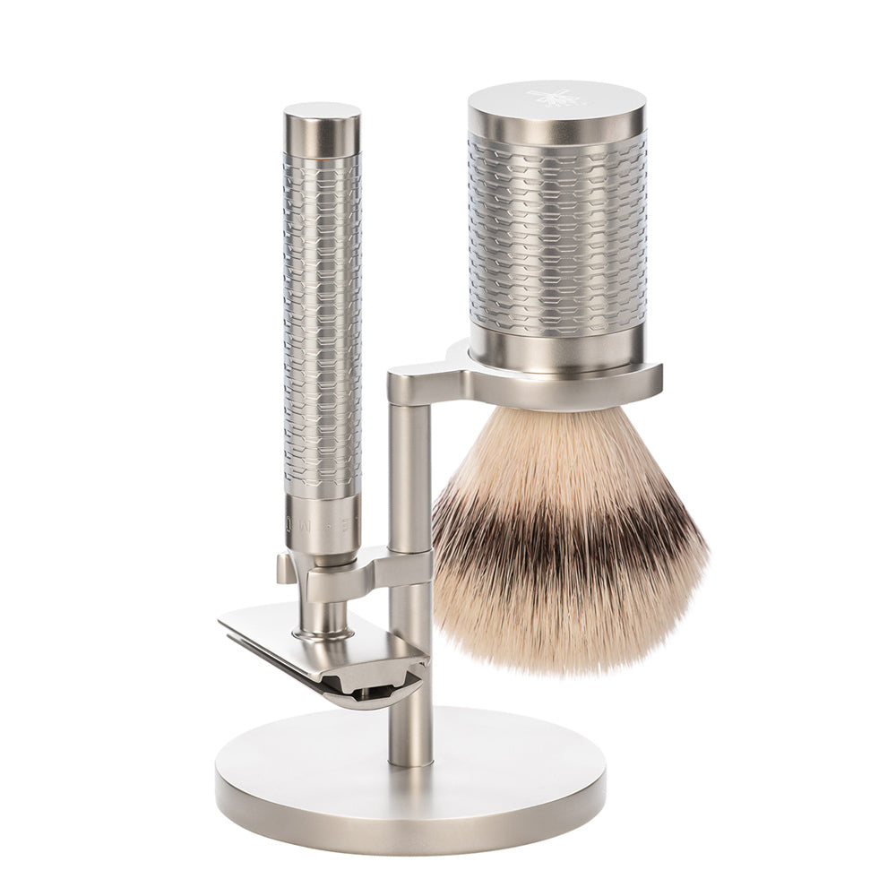 MUHLE ROCCA Matt Stainless Steel Synthetic Brush and Safety Razor Set