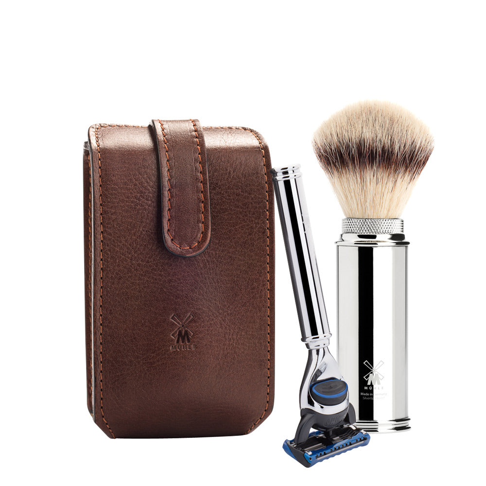 MUHLE TRAVEL Florentine Brown Case with Synthetic Brush & Fusion Razor