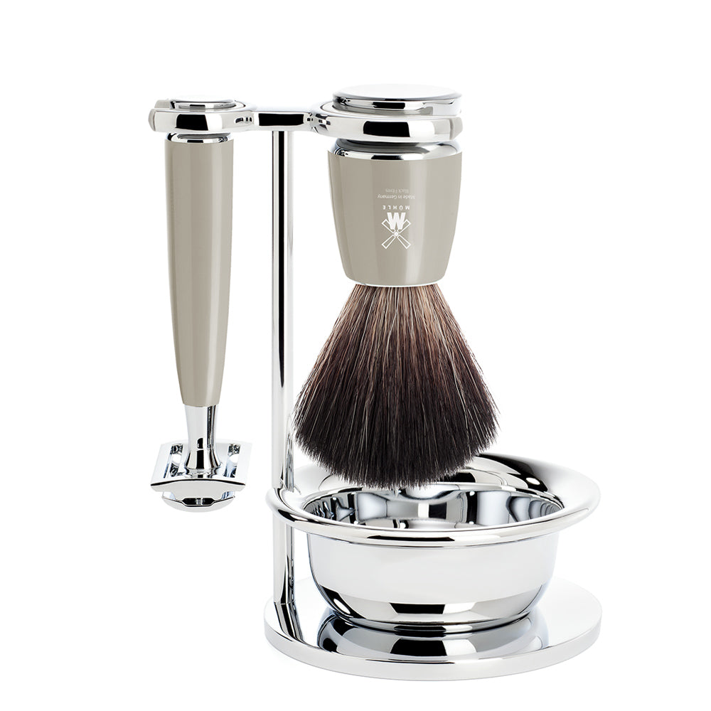 
                  
                    MUHLE RYTMO Black Fibre Brush and Safety Razor Set in Melange Grey
                  
                