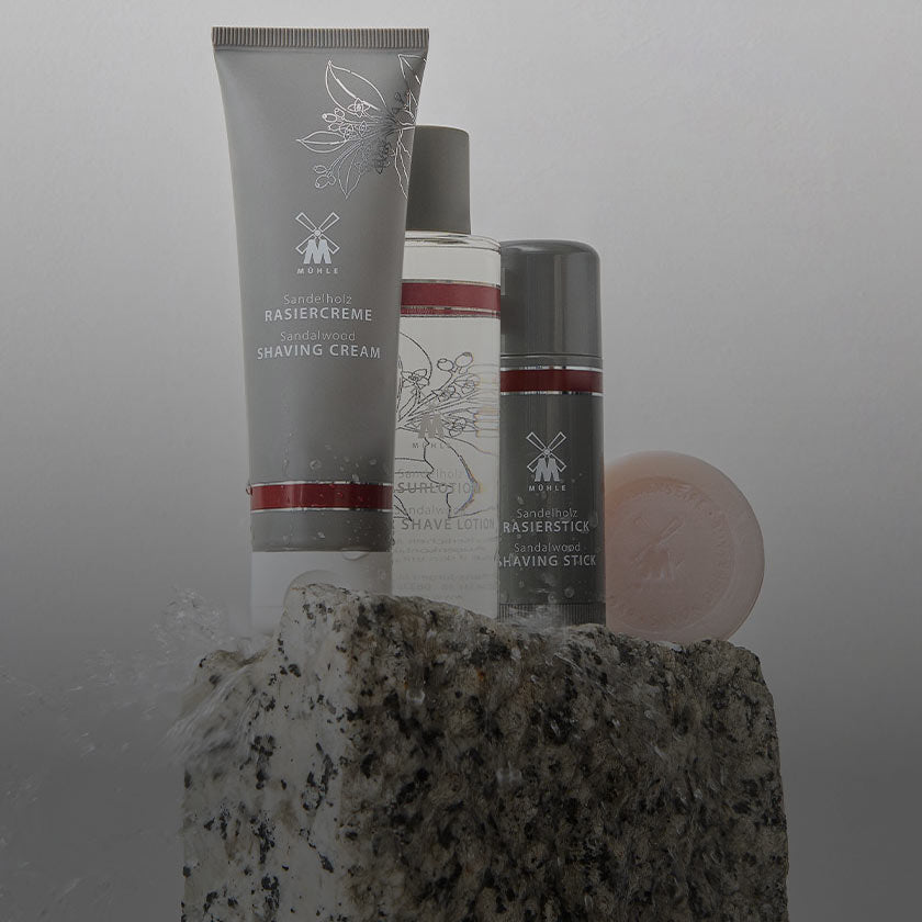 MUHLE Sandalwood shaving cream, shave lotion, shaving stick and shaving soap