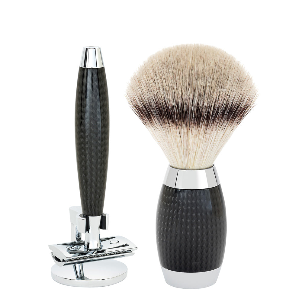 EDITION Carbon Silvertip Fibre Brush and Safety Razor Shaving Set
