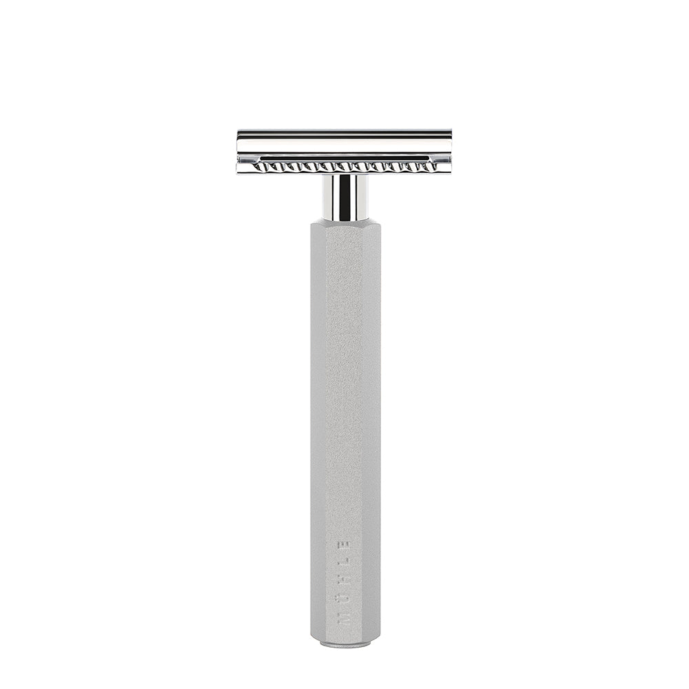 MUHLE HEXAGON Silvertip Fibre Brush and Safety Razor Set in Silver ...