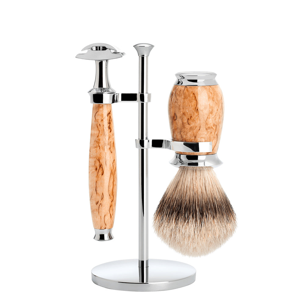 MUHLE PURIST Karelian Masur Birch Badger Brush and Safety Razor Shaving Set