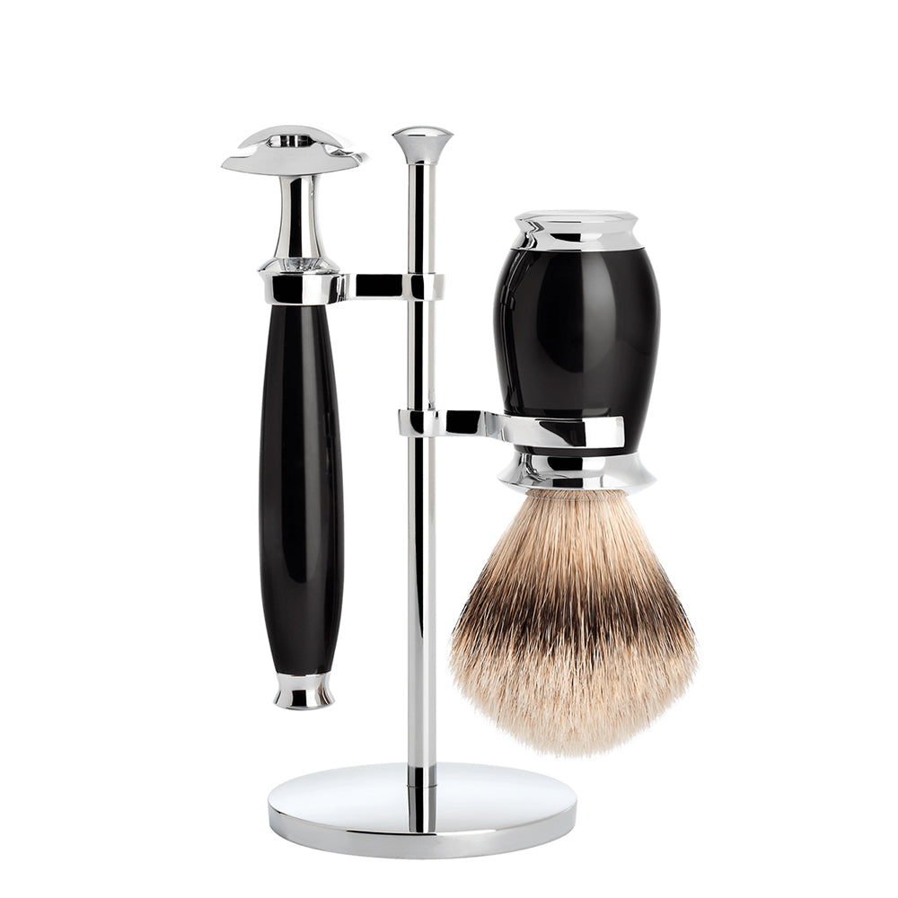 MUHLE PURIST Silvertip Badger Brush and Safety Razor Shaving Set in Black