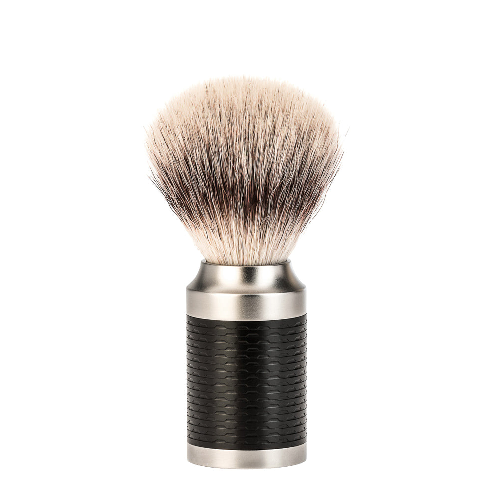 MUHLE ROCCA Stainless Steel and Black Silvertip Fibre Shaving Brush