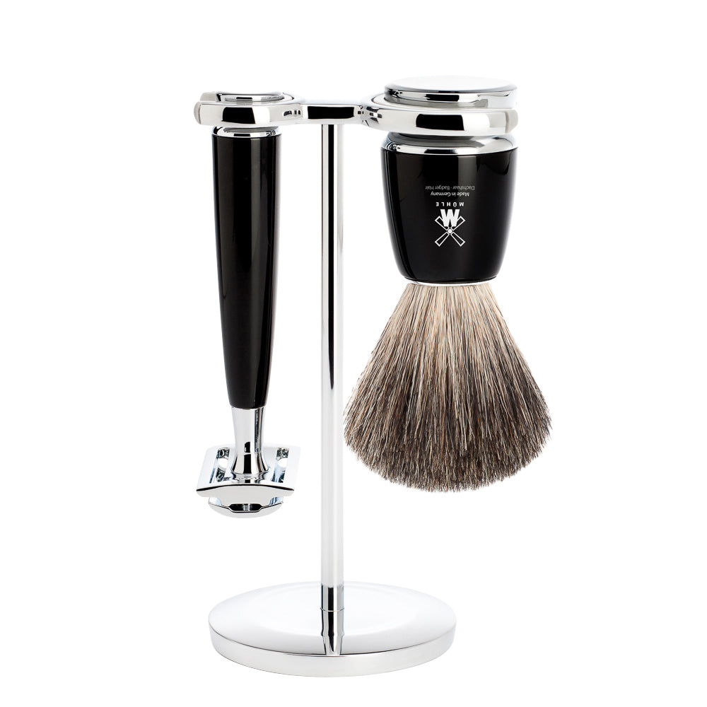 MUHLE RYTMO Pure Badger and Safety Razor Shaving Set in Black