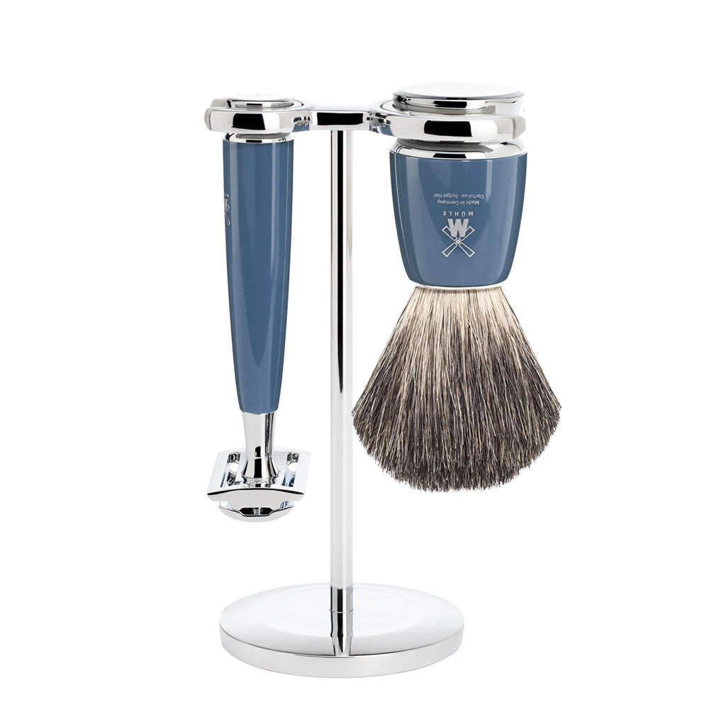 MUHLE RYTMO Pure Badger and Safety Razor Shaving Set in Petrol Blue