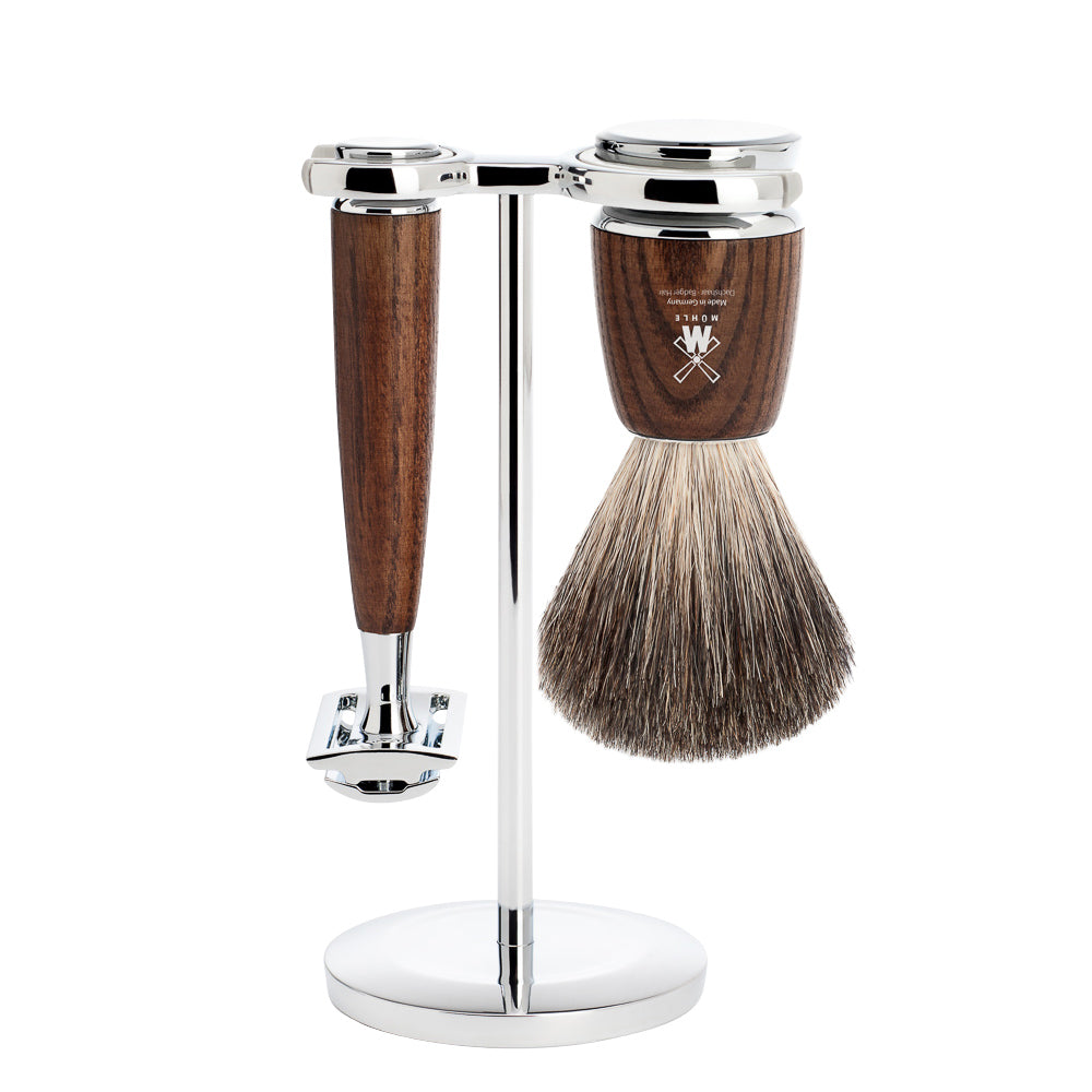 MUHLE RYTMO Steamed Ash Pure Badger and Safety Razor Shaving Set