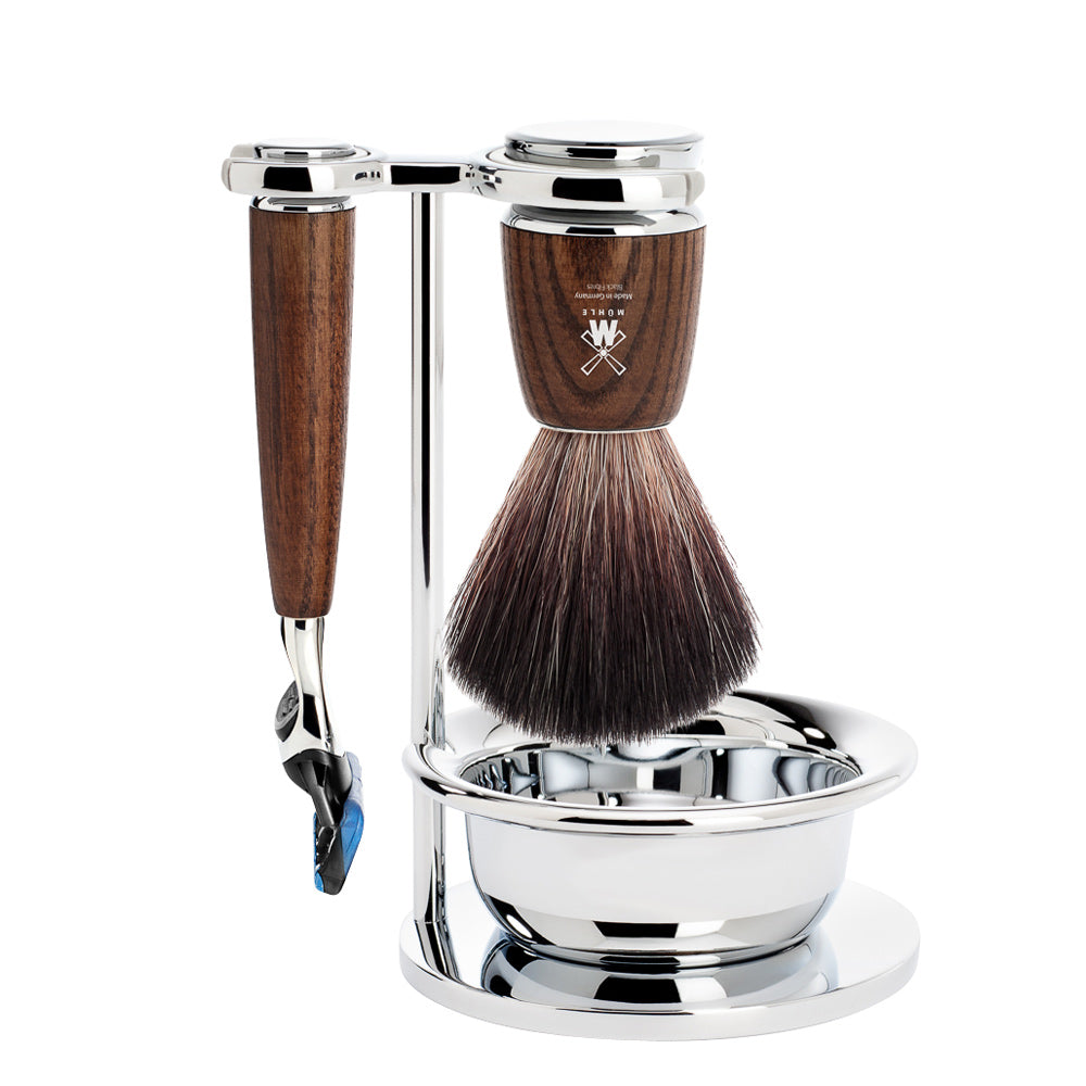 MUHLE RYTMO Steamed Ash Vegan Brush and Fusion Razor Set with Bowl