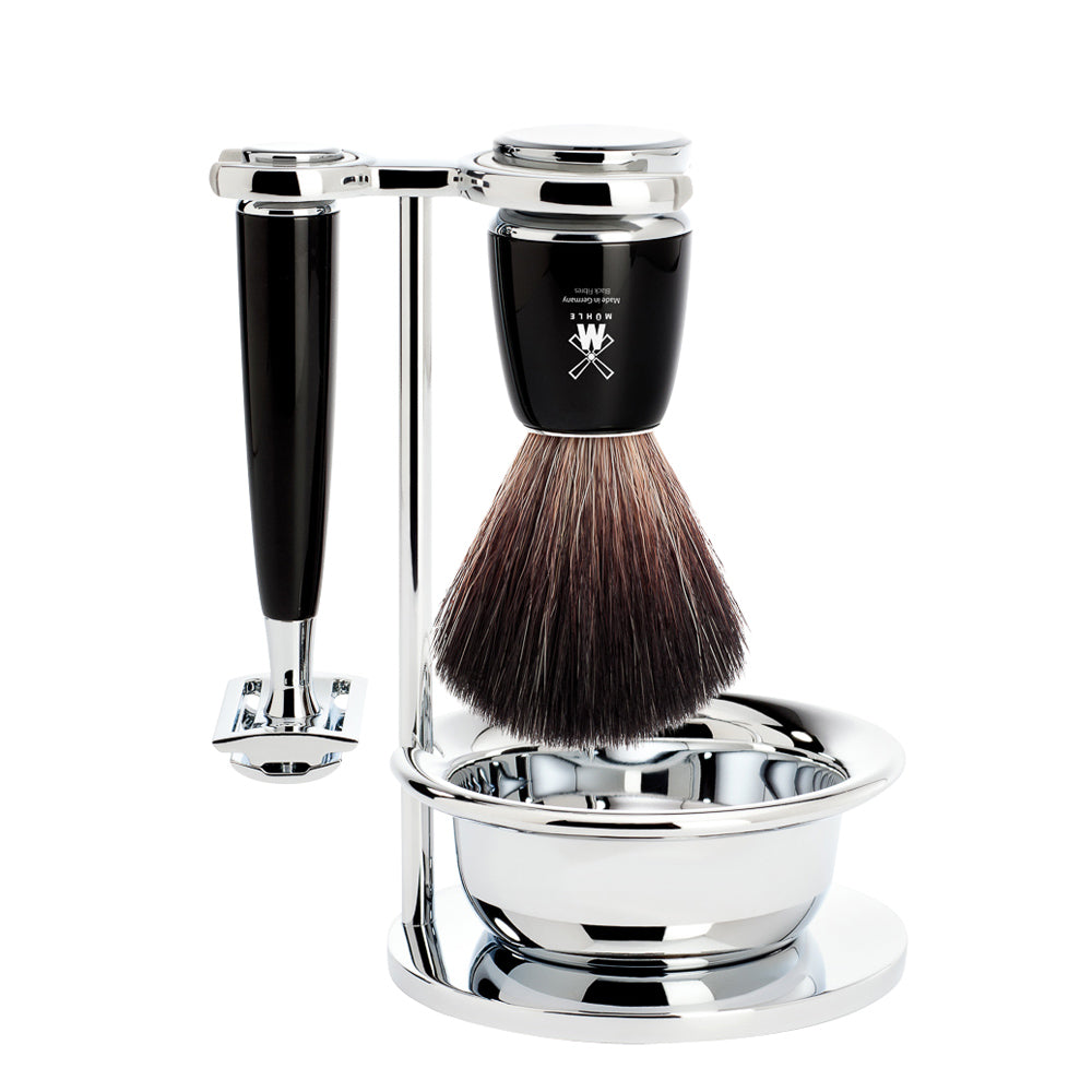 MUHLE RYTMO Vegan Brush and Safety Razor Set in Black with Bowl