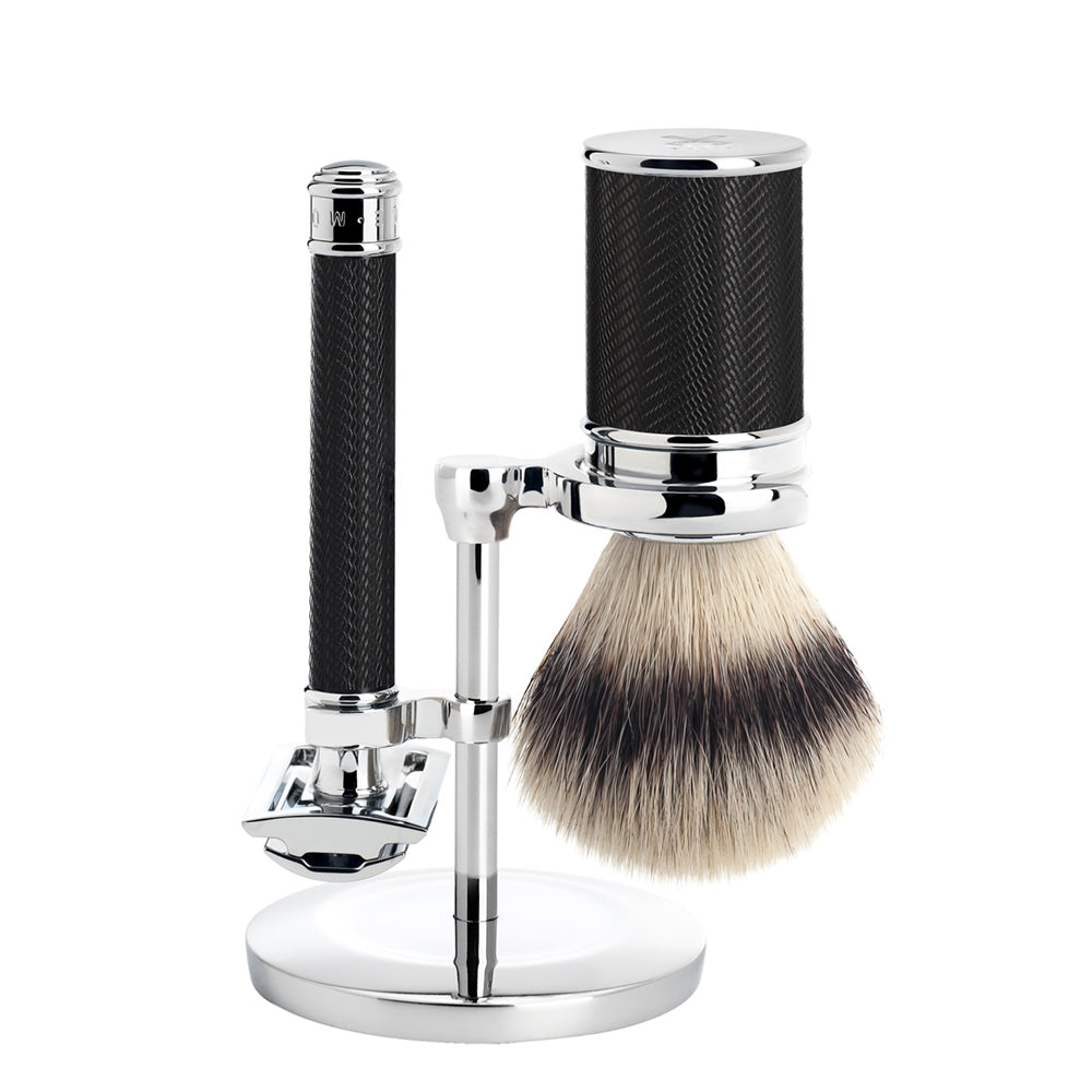 MUHLE TRADITIONAL Vegan Brush and Safety Razor Set in Black Chrome