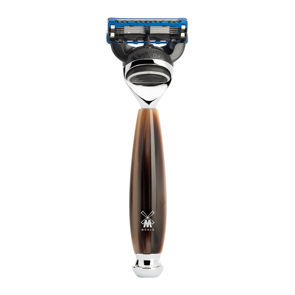 MÜHLE VIVO Brown Horn Pure Badger Brush and Fusion Razor Shaving Set with Bowl