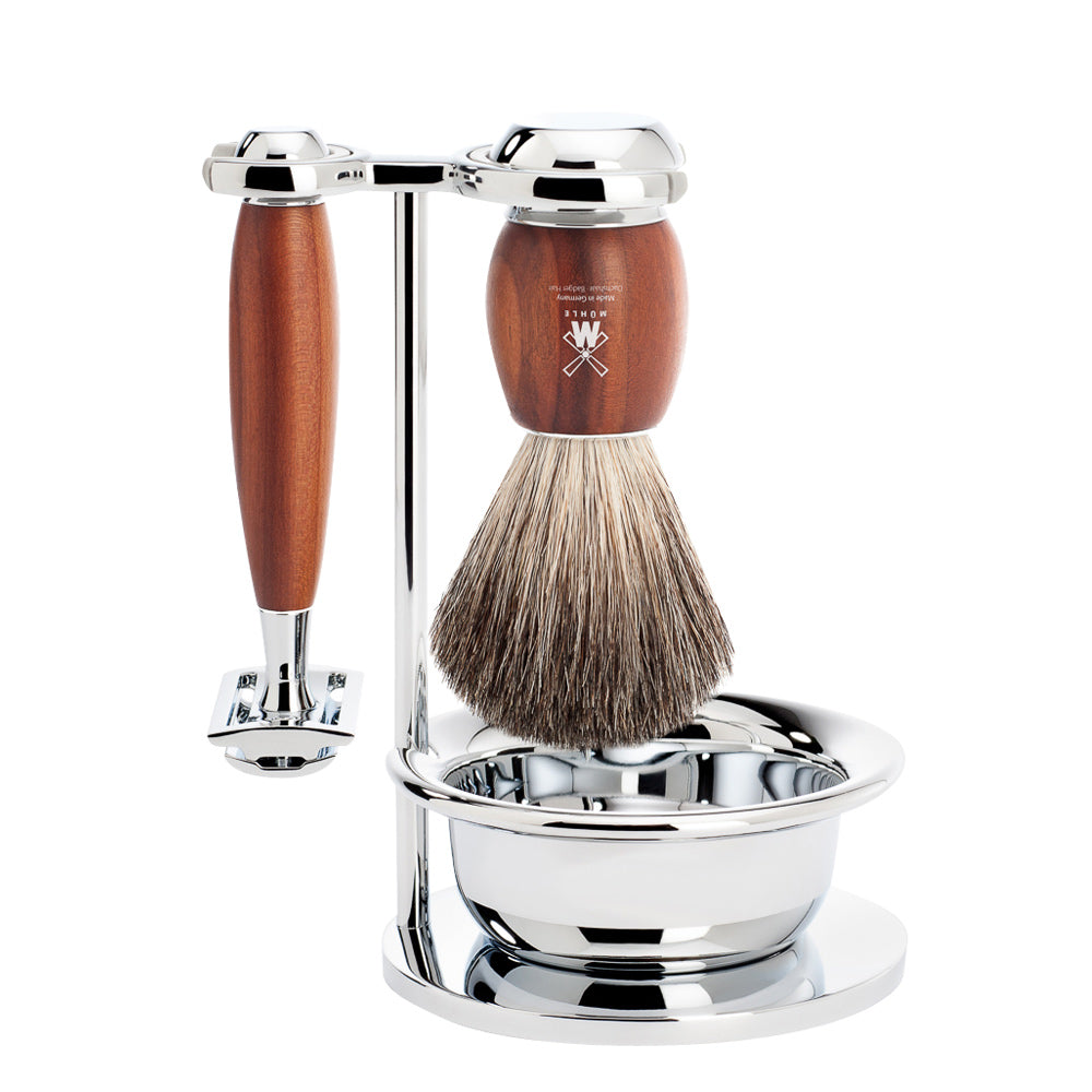 MUHLE VIVO Brown Horn Pure Badger Brush and Safety Razor Set with Bowl