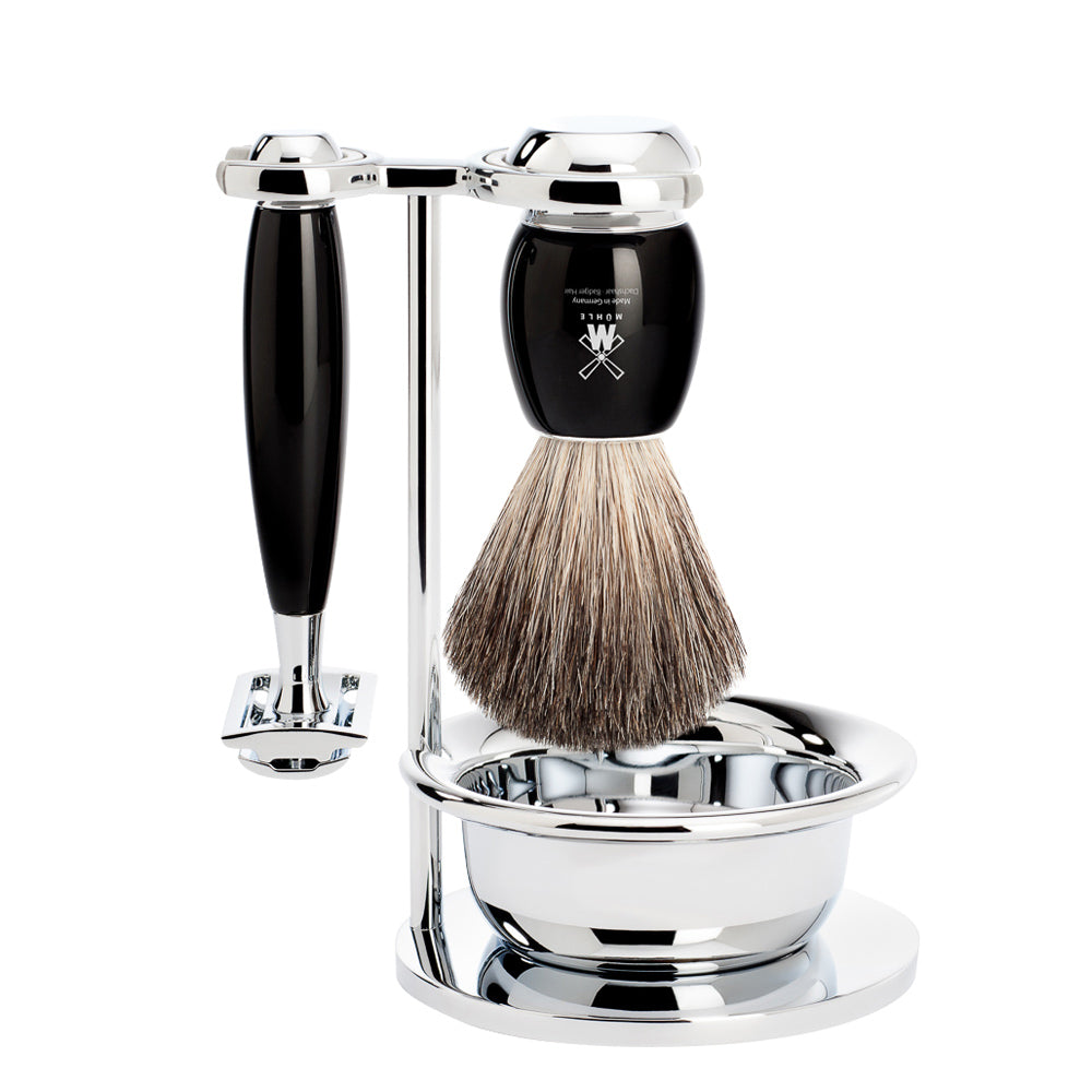 MUHLE VIVO Pure Badger Brush and Safety Razor Set in Black with Bowl